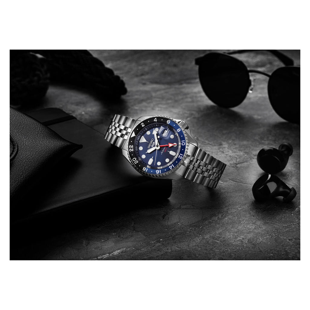 Seiko 5 Sports Blueberry GMT 42.5mm Blue Dial Steel Bracelet Watch - SSK003K1